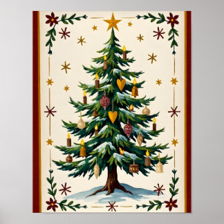 Traditionele Volkskunst Kerstboom Muurdecoratie Poster