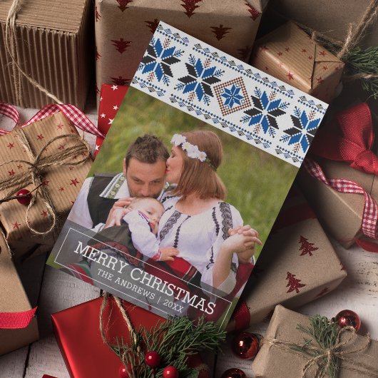 Traditionele volkskunst Noordse kerstfoto Feestdagenkaart