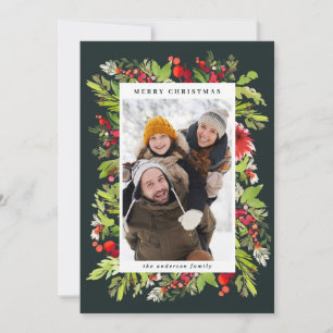 Traditionele waterverf bloemen + kerstbladeren feestdagenkaart