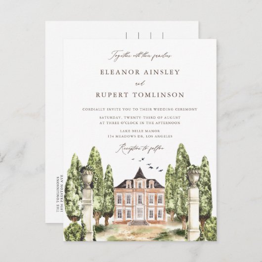 Traditionele Waterverf Engels Manor Wedding Uitnodiging Briefkaart (Voorkant / Achterkant)