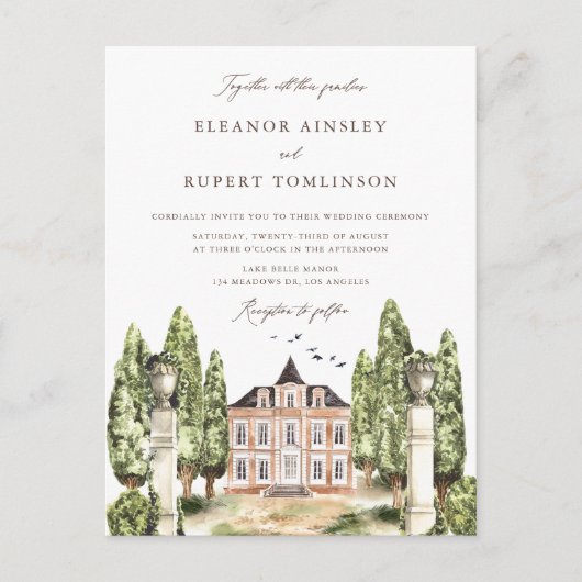 Traditionele Waterverf Engels Manor Wedding Uitnodiging Briefkaart (Voorkant)