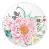 Traditionele Waterverf Floral Peony in roze design Keramische Knop (Voorkant)