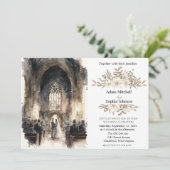 Traditionele Waterverf kerk bruiloft Kaart (Staand voorkant)