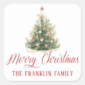 Traditionele Waterverf kerstboom cadeau Vierkante Sticker (Voorkant)