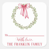 Traditionele Waterverf kerstkrans naar & van Vierkante Sticker (Voorkant)