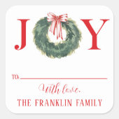 Traditionele Waterverf Kerstkrans Vreugde Vierkante Sticker (Voorkant)