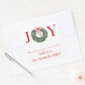 Traditionele Waterverf Kerstkrans Vreugde Vierkante Sticker (Envelop)