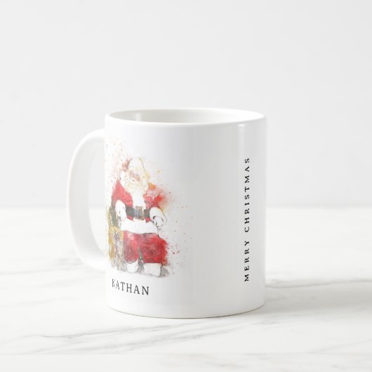 Traditionele Waterverf Kerstman gepersonaliseerd Koffiemok (Voorkant links)