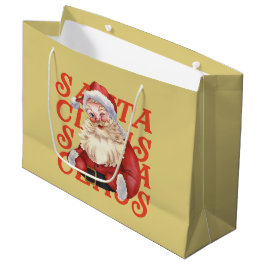 Traditionele waterverf Kerstman Rood en Mosterd Groot Cadeauzakje