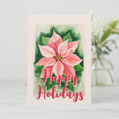 Traditionele Waterverf Poinsettia Bloemenkerst Feestdagenkaart (Staand voorkant)