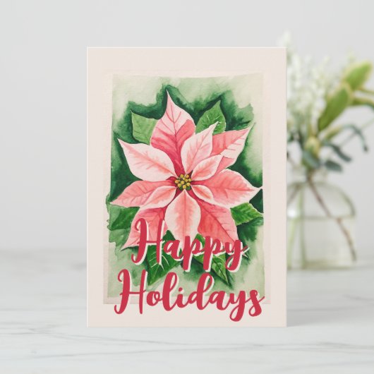 Traditionele Waterverf Poinsettia Bloemenkerst Feestdagenkaart (Staand voorkant)