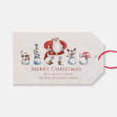 Traditionele waterverf santa sneeuwpoppen kerst cadeaulabel (Voorkant (Horizontaal))