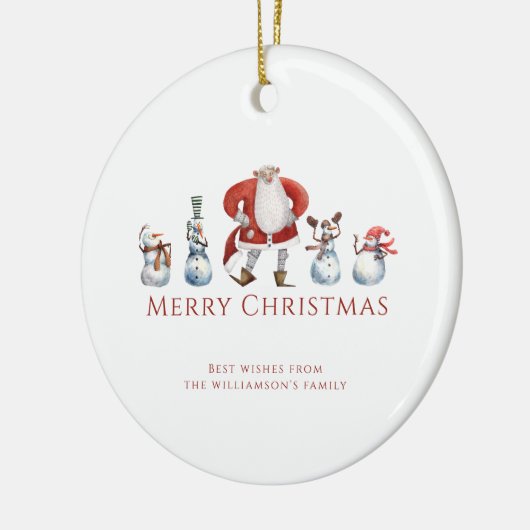 Traditionele waterverf santa sneeuwpoppen kerst keramisch ornament (Links)