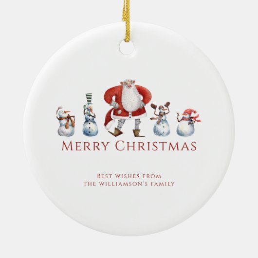 Traditionele waterverf santa sneeuwpoppen kerst keramisch ornament (Achterkant)