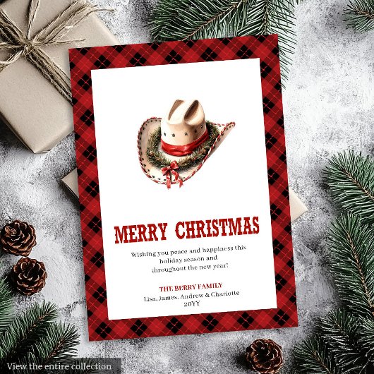 Traditionele westerse geruite kerstkaart