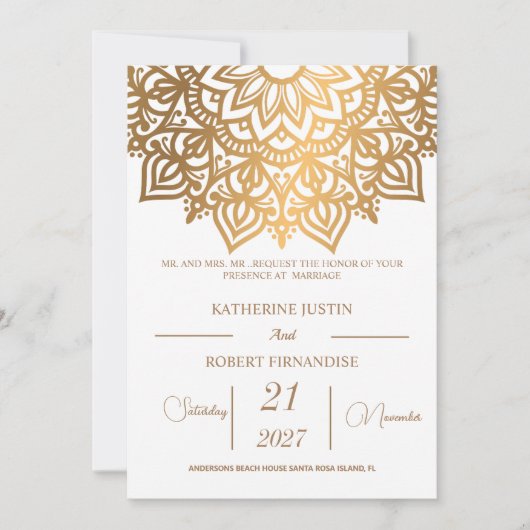 Traditionele White Bronze Mandala Indiaas bruiloft Kaart (Voorkant)