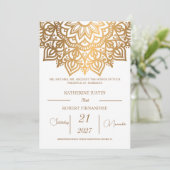 Traditionele White Bronze Mandala Indiaas bruiloft Kaart (Staand voorkant)