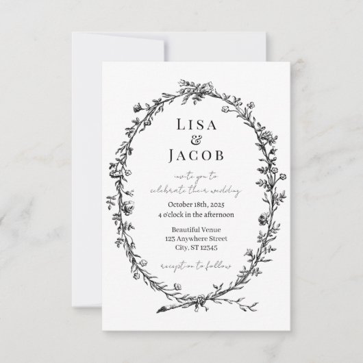 Traditionele wijnstokken formele bruiloft uitnodig kaart (Voorkant)