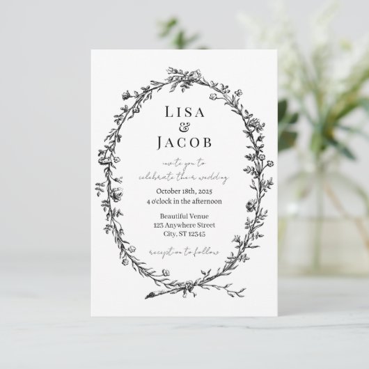 Traditionele wijnstokken formele bruiloft uitnodig kaart (Staand voorkant)