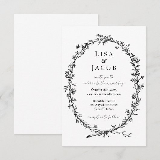 Traditionele wijnstokken formele bruiloft uitnodig kaart (Voorkant / Achterkant)