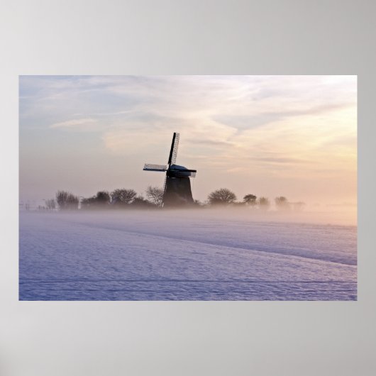 Traditionele windmolen in de winter in Nederland Poster (Voorkant)