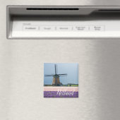 Traditionele windmolen met roze en paarse bloemen magneet (Insitu (Vaatwasser))