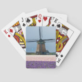Traditionele windmolen met roze en paarse bloemen pokerkaarten (Achterkant)