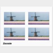 Traditionele windmolen met roze en paarse bloemen rechthoekige sticker (Vel)