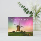 Traditionele windmolen onder het Noorderlicht Briefkaart (Staand voorkant)