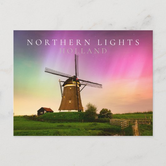 Traditionele windmolen onder het Noorderlicht Briefkaart (Voorkant)