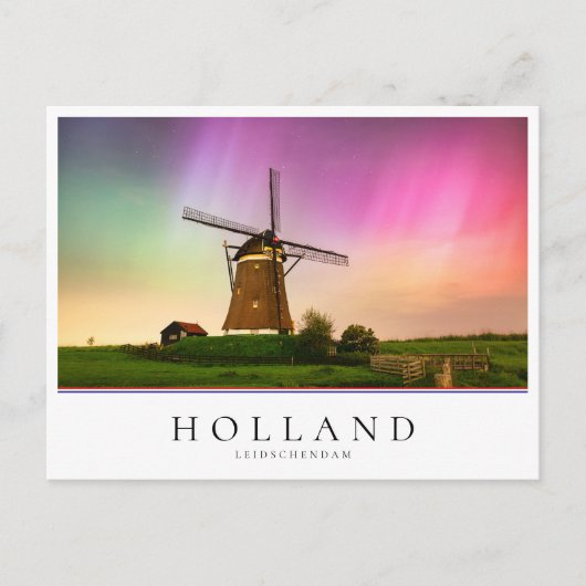 Traditionele windmolen onder het Noorderlicht Briefkaart (Voorkant)