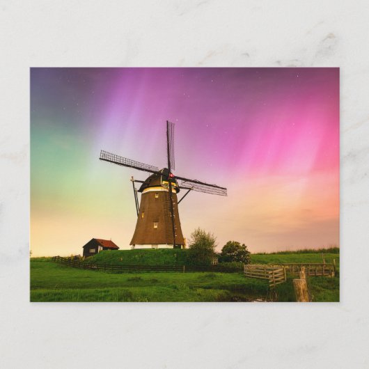 Traditionele windmolen onder het Noorderlicht Briefkaart (Voorkant)