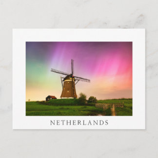 Traditionele windmolen onder het Noorderlicht Briefkaart