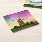 Traditionele windmolen onder het Noorderlicht Kartonnen Onderzetters (Schuin)