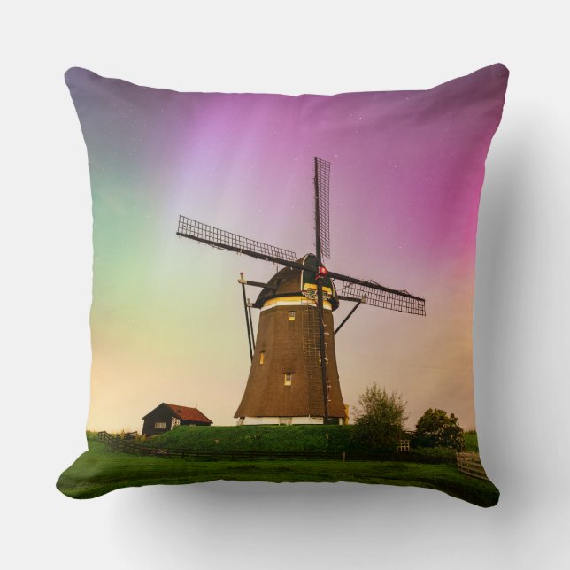 Traditionele windmolen onder het Noorderlicht Kussen (Voorkant)