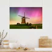 Traditionele windmolen onder het Noorderlicht Poster (Keuken)
