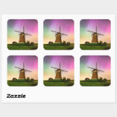Traditionele windmolen onder het Noorderlicht Vierkante Sticker (Vel)