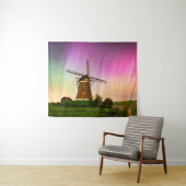 Traditionele windmolen onder het Noorderlicht Wandkleed (In Situ (horizontaal))