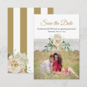 Traditionele witgouden Rozen Bloemenkantbruiloft Save The Date (Voorkant / Achterkant)