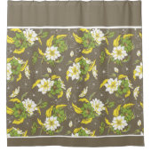 Traditionele witte bloemen op grijze achtergrond douchegordijn (Voorkant)