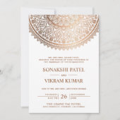 Traditionele Witte Bronzen Mandala Indiase Trouwda Kaart (Voorkant)
