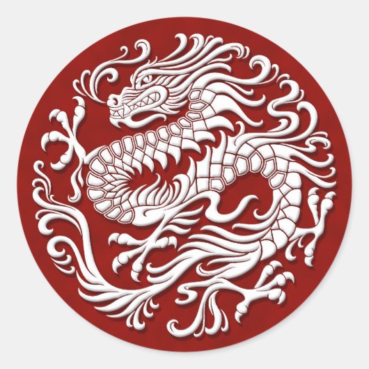 Traditionele witte en rode Chinese cirkel Ronde Sticker (Voorkant)