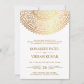 Traditionele witte gouden Mandala Indische bruilof Kaart (Voorkant)