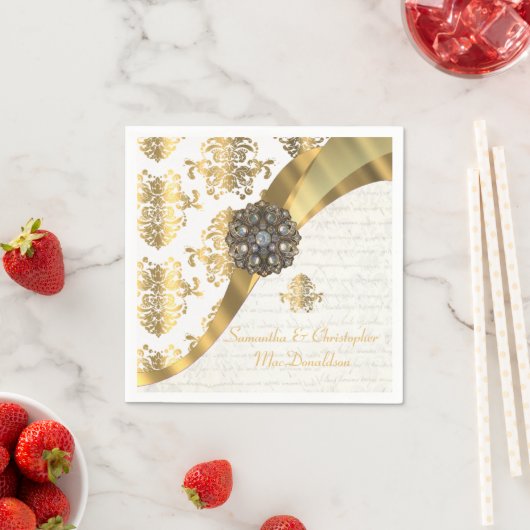 Traditionele witte perkament gouden damast bruilof servetten (Insitu)