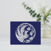 Traditionele witte Phoenix Cirkel op blauw Briefkaart (Staand voorkant)