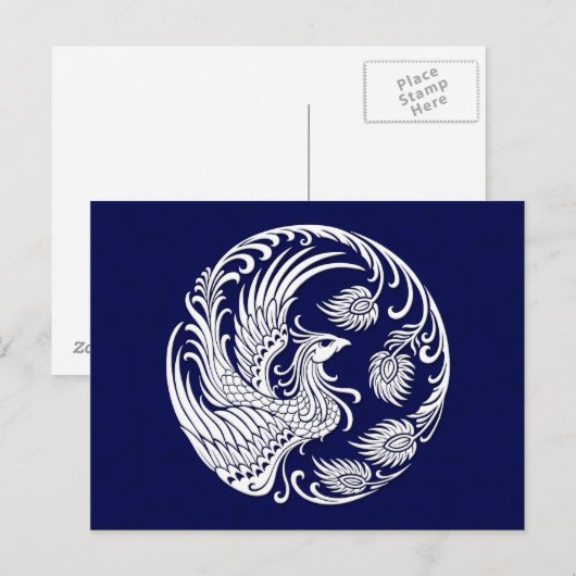 Traditionele witte Phoenix Cirkel op blauw Briefkaart (Voorkant / Achterkant)