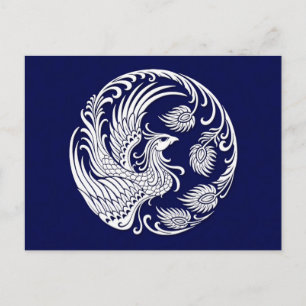 Traditionele witte Phoenix Cirkel op blauw Briefkaart