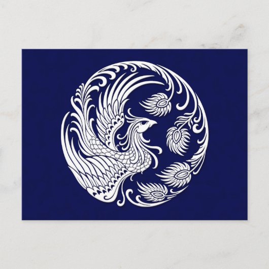 Traditionele witte Phoenix Cirkel op blauw Briefkaart (Voorkant)