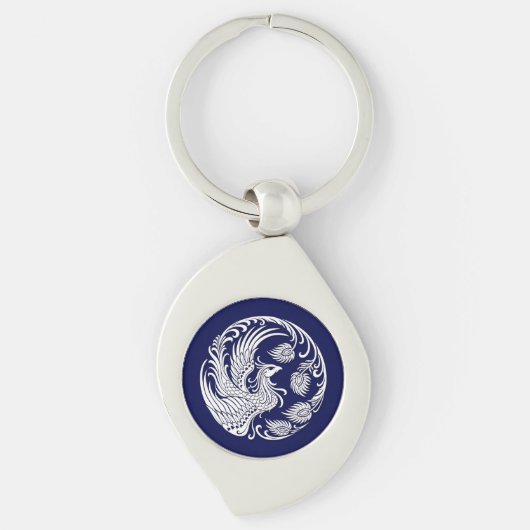 Traditionele witte Phoenix Cirkel op blauw Sleutelhanger (Voorkant)