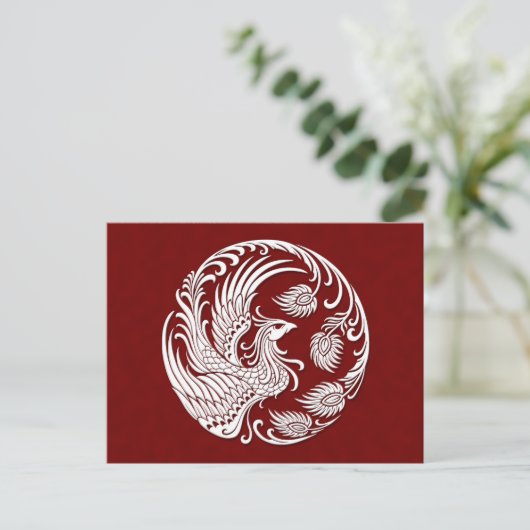 Traditionele witte Phoenix Cirkel op rood Briefkaart (Staand voorkant)